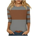 thumbnail image 1 of cfhntfmh Hauts pour Femmes Automne 2024 Blouses à Col Rond à Blocs de Couleur Tendance Manches 3/4 Décontractées Tunique Ample, 1 of 5