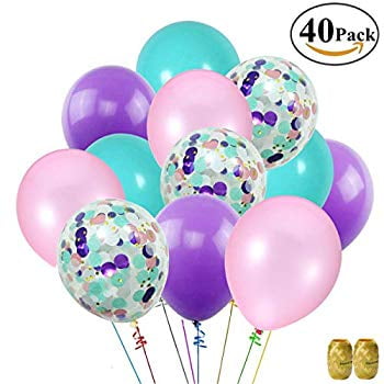 Unicorn Balloons 40 Pack 12 Inch Light Purple Pink Seafoam Blue
