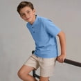thumbnail image 5 of OGLCCG Boys Short Sleeve Henley Shirt Button Up Cotton Linen Dress Shirts Casual Summer Solid Color Tees Tops with One Pocket 5-15 Years, 5 of 8