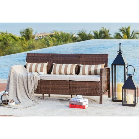 Backyard Pool And Patio Ideas Suncrown Outdoor Modular Furniture Patio Sofa Couch (Seats 3) Garden, Backyard, Porch or Pool | All-Weather Wicker with Cushions | Easy to Assemble ()
