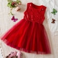thumbnail image 2 of AJTQTH Girls Princess Dress Sequined Sparkly Sleeveless Party Dress Round Neck Mesh Flowy Midi Dress Summer Cute Nightgowns Red 2 Years, 2 of 4