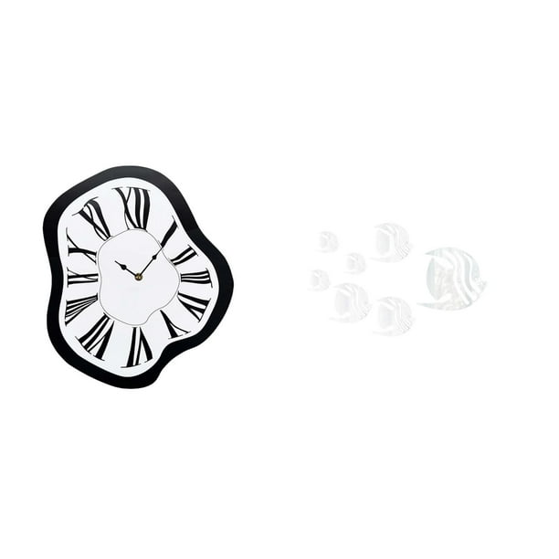 Reloj De Pared Acrílico Distorsionado, Diseño Creativo Y Lujoso Con Efecto Fundido, Detalles Divertidos Y Pegatinas De Peces De Espejo Removibles. Ideal Para Decorar Escritorio, Tienda, Sofá