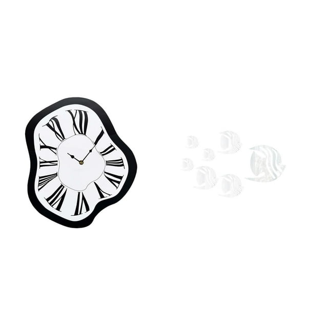 Reloj de pared acrílico con números distorsionados, adhesivos de pared de peces y espejos. Mecanismo silencioso. Ideal para dormitorio u ofici