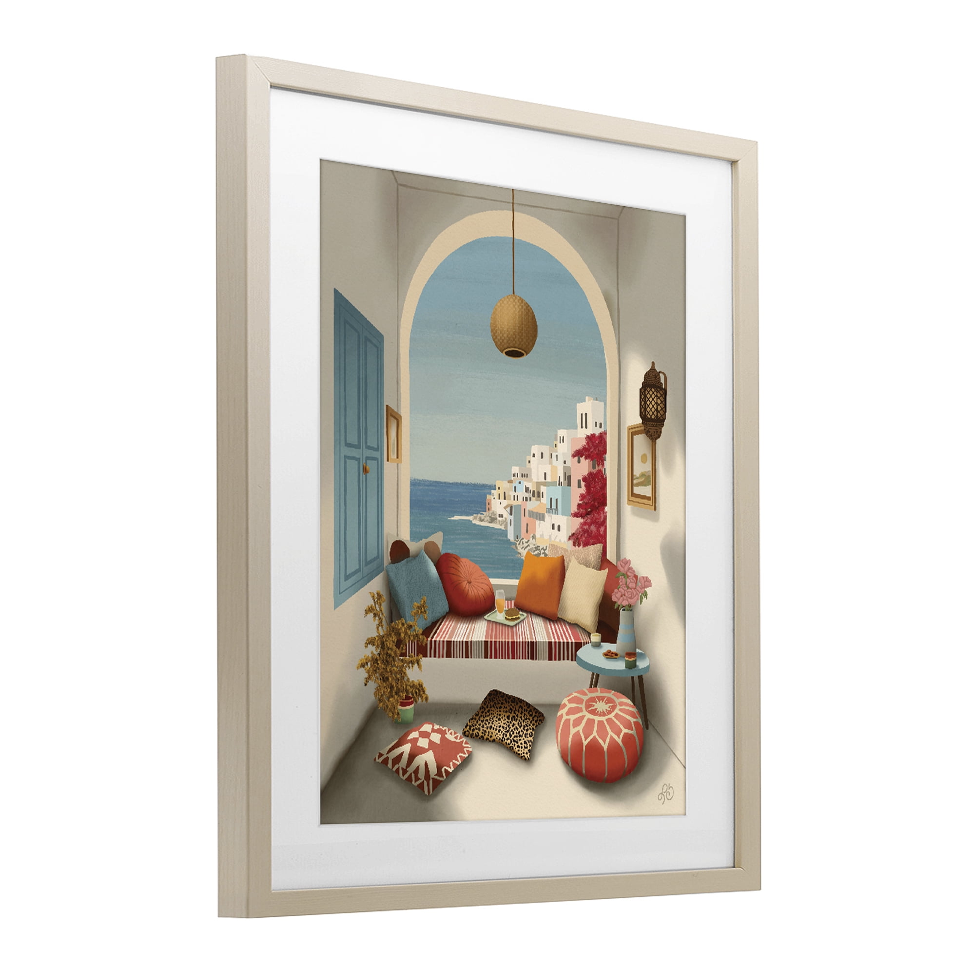 Stupell Industries Mediterranean Seaside Window View Birch Framed Print Under Glass, design by Lisa R Dumm