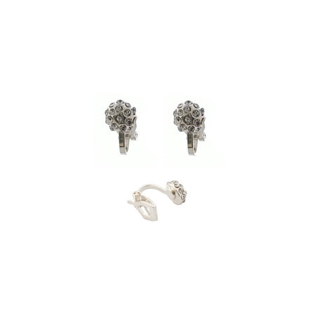 - Wedding Earrings Silver Crystal Button Clip On Earring
