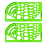 Uxcell Educational Stationery Plastic Measuring Drawing Tool Geometric Template Ruler Green 2Pcs