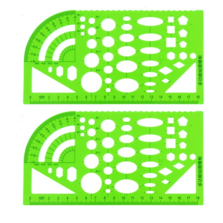 Uxcell Educational Stationery Plastic Measuring Drawing Tool Geometric Template Ruler Green 2Pcs