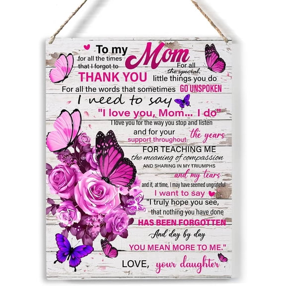 Butterfly Floral Mom Wood Sign You Mean More to Me Mom Wooden Signs Rustic Hanging Plaque Home Wall Art 8x10, Perfect Mother Sign Wall Decor for Home Bedroom