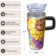 thumbnail image 3 of Sunflower 20oz Stainless Steel Tumbler with Handle and Straw – Insulated Travel Cup with Sliding Lid, 360° Full Wrap Printed Mug for Home, Outdoor & Sports Use, Foral, 3 of 6