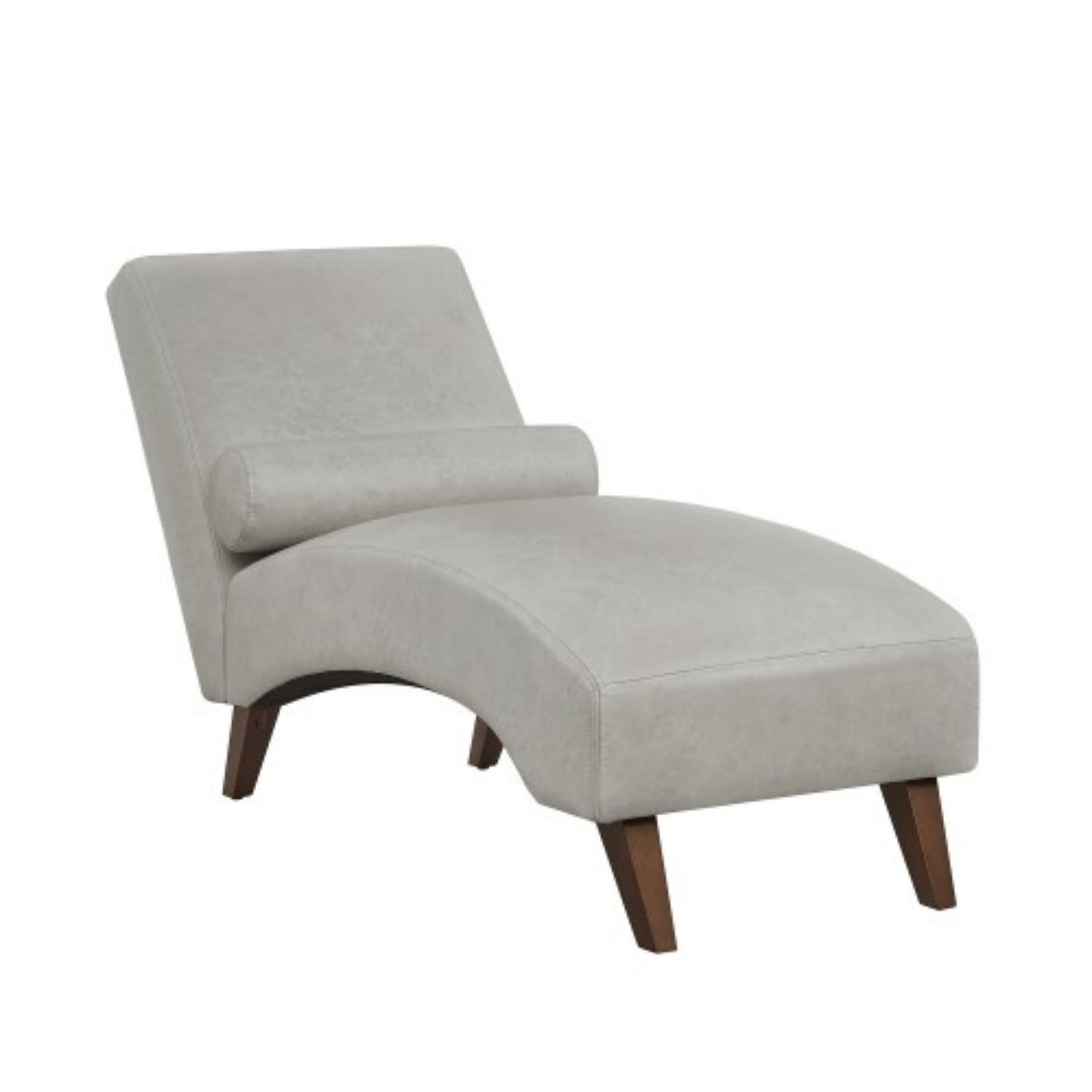 Chaise Lounge Chair with Bolster Pillow, Modern Curved Lounge Chair in Premium Tech Fabric, Upholstered Reading Chaise for Living Room & Bedroom, Wooden Legs, 400 lbs Capacity, Gray