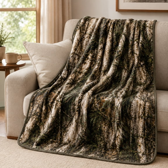 Woodland Camouflage Fleece Blanket, 280 GSM Polyester Throw