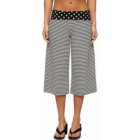 Women's Casual Wide Leg Cropped Pants Low Rise Fold Over Stretch Gaucho Pants for Summer Beach Holiday Streetwear