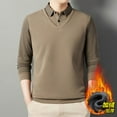 thumbnail image 4 of GuangCheng Mens Fake Two Piece Kintted Sweaters,with Shirt Collar,Long Sleeve,Casual,Pullover,Comfort Blend Tops,Khaki,Size M, 4 of 8