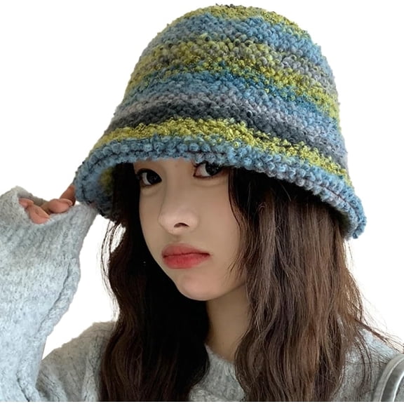 CoCoMangos Knitted Bucket Hats for Women Color Stripe Fishing Hat Winter Hat Warm Skull Cap Beanies Cap Fisherman Cap Fall Winter