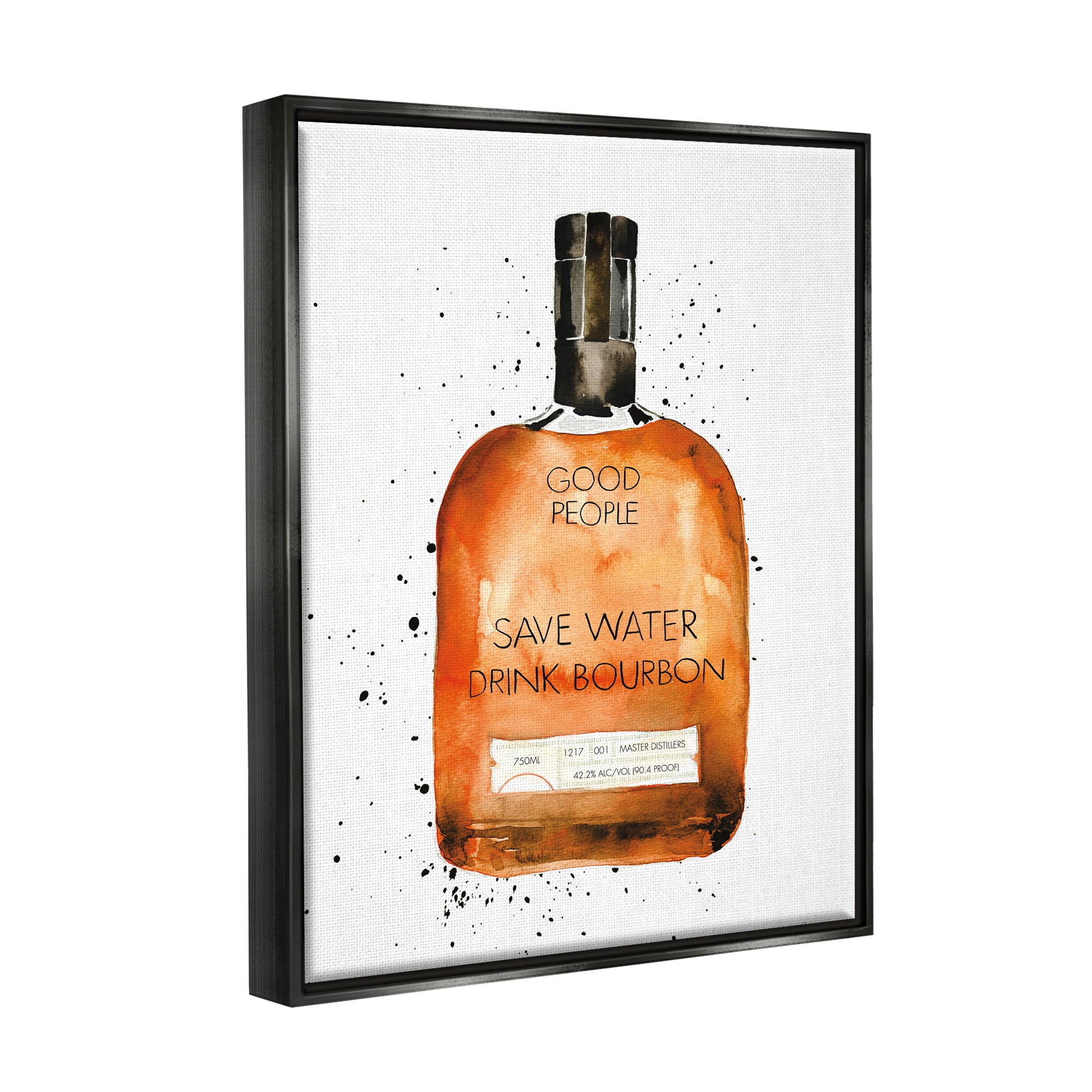 Stupell Industries Save Water Drink Bourbon Quote Common Liquor Bottle Jet Black Framed Floating Canvas Wall Art, 16x20, by Mercedes Lopez Charro