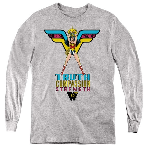 Wonder Woman Truth, Compassion, Strength Kids Long Sleeve T Shirt (X-Large) for Youth Boys and Girls, Athletic Heather