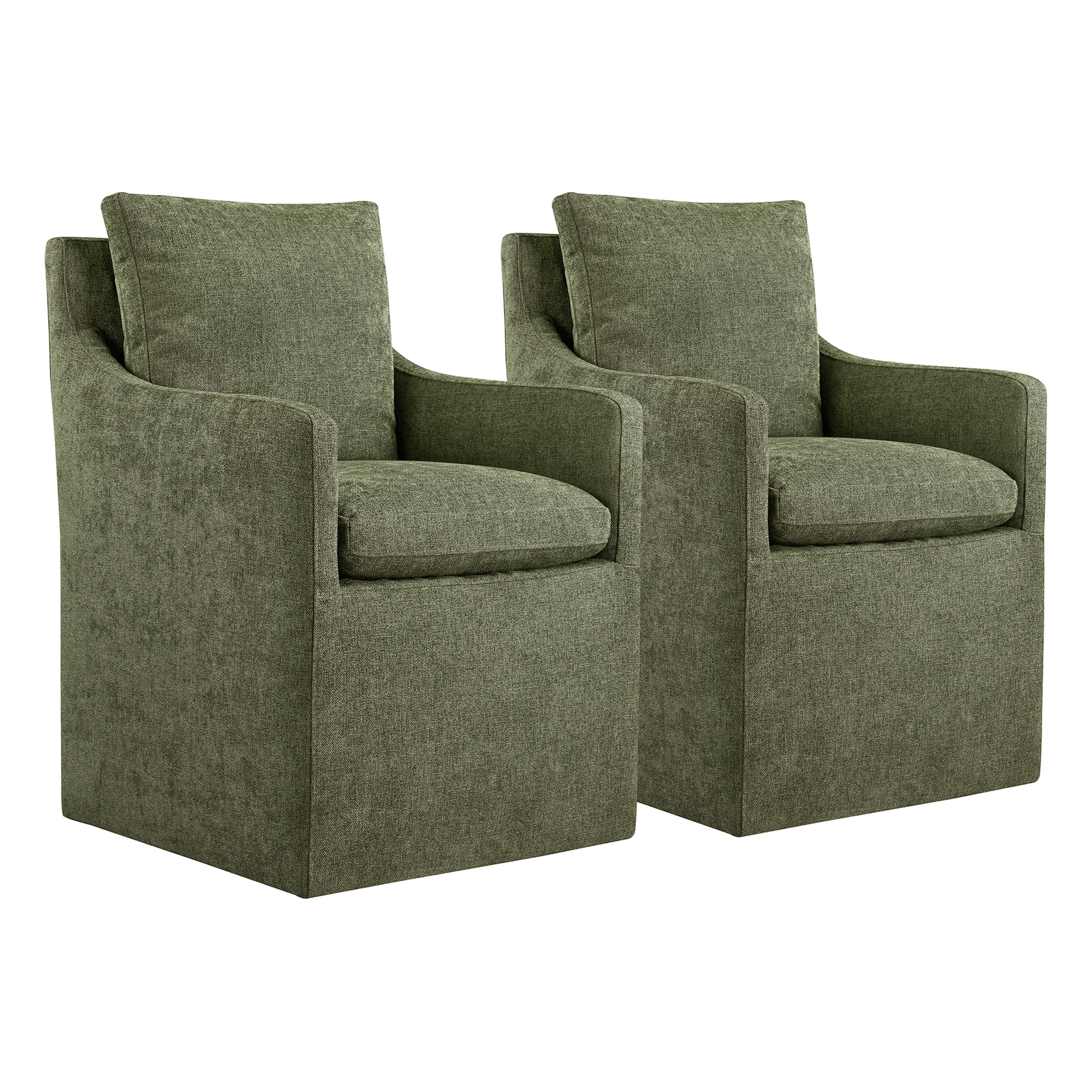 Spruce & Spring Upholstered Dining Arm Chair with Casters, Green Fabric