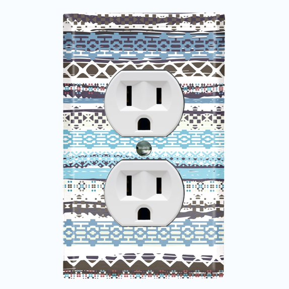 Metal Light Switch Plate Cover Ethnic Aztec Tribal Art Pattern Blue SFR060