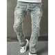thumbnail image 1 of Pantalones vaqueros de longitud completa para hombre, azul claro, acolchados, rotos, con cremallera, lavados, elásticos, tendencia para exteriores, pantalones vaqueros para hombre., 1 of 9