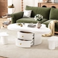 thumbnail image 5 of Irregular Coffee Table : 2 Drawers, Stools, Living Room Furniture, White , 38.2x26.4x14.6 Inches Design With Drawers & Room,, 5 of 6