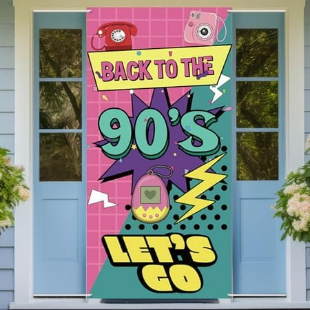 Back to the 90's Door Banner | 90s Retro Party Decorations for Men Women | 90's Hip Hop Birthday Door Backdrop Party Supplies | Back to the 90s Door Cover Photo Booth Props Decor Sign | 3 x 6 ft