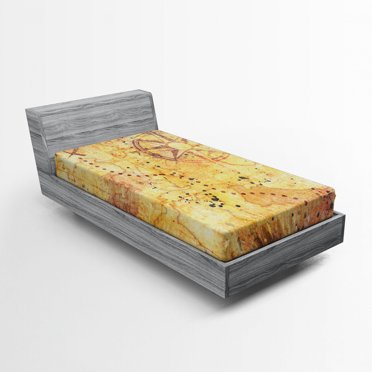 Ambesonne Beige Fitted Sheet, Antique Grunge Rusty Map, Twin XL Size, Beige