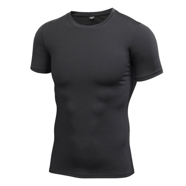 Men Compression T-Shirts Quick Drying Basketball Running Short Sleeve Sports Tight Base Layer Black L