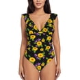 thumbnail image 2 of Yiaed Daisies Flowers Print Women's Ruffled One Piece Swimsuit V Neck Swimwear Slimming Monokini for Woman-X-Large, 2 of 8