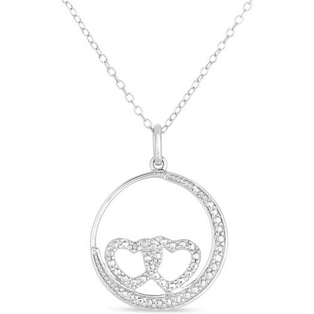 Diamond-Accent Sterling Silver Encircled Double Heart Pendant, 18