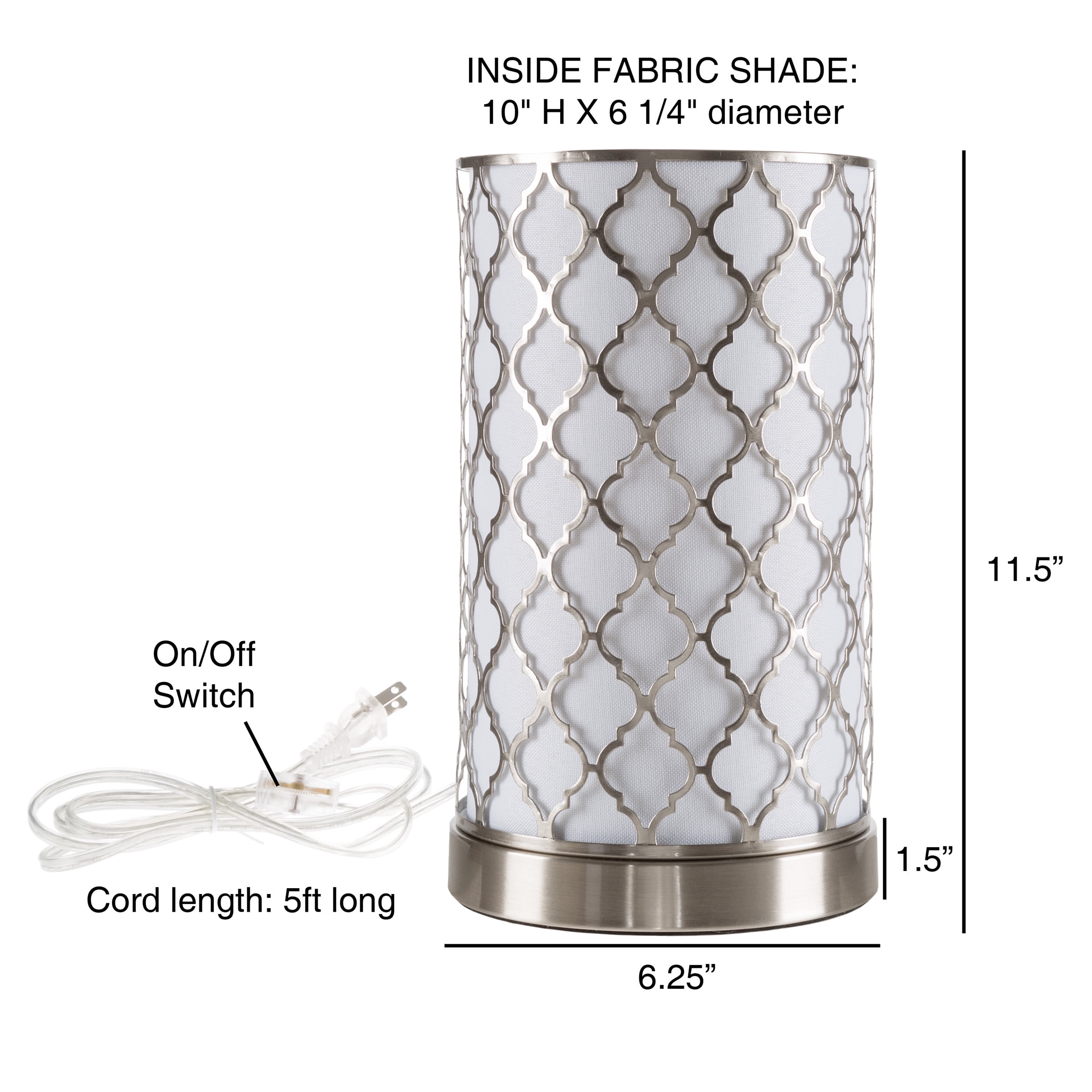 Lavish Home LED Uplight Table Lamp with Steel Finish, Fabric Overwrap, Laser Cut Quatrefoil Pattern
