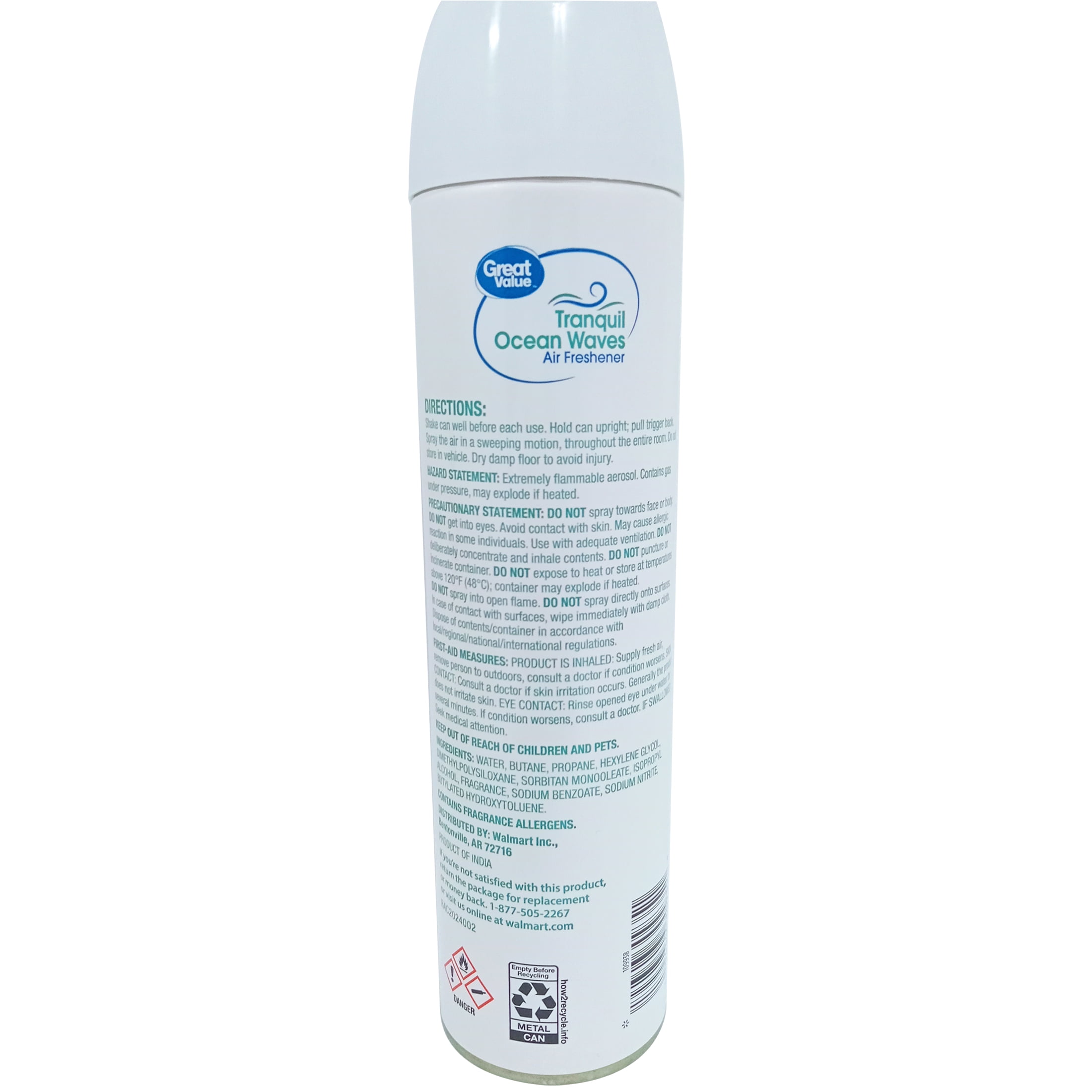 (2 pack) Great Value Aerosol Air Freshener, Tranquil Ocean Waves, 8 oz