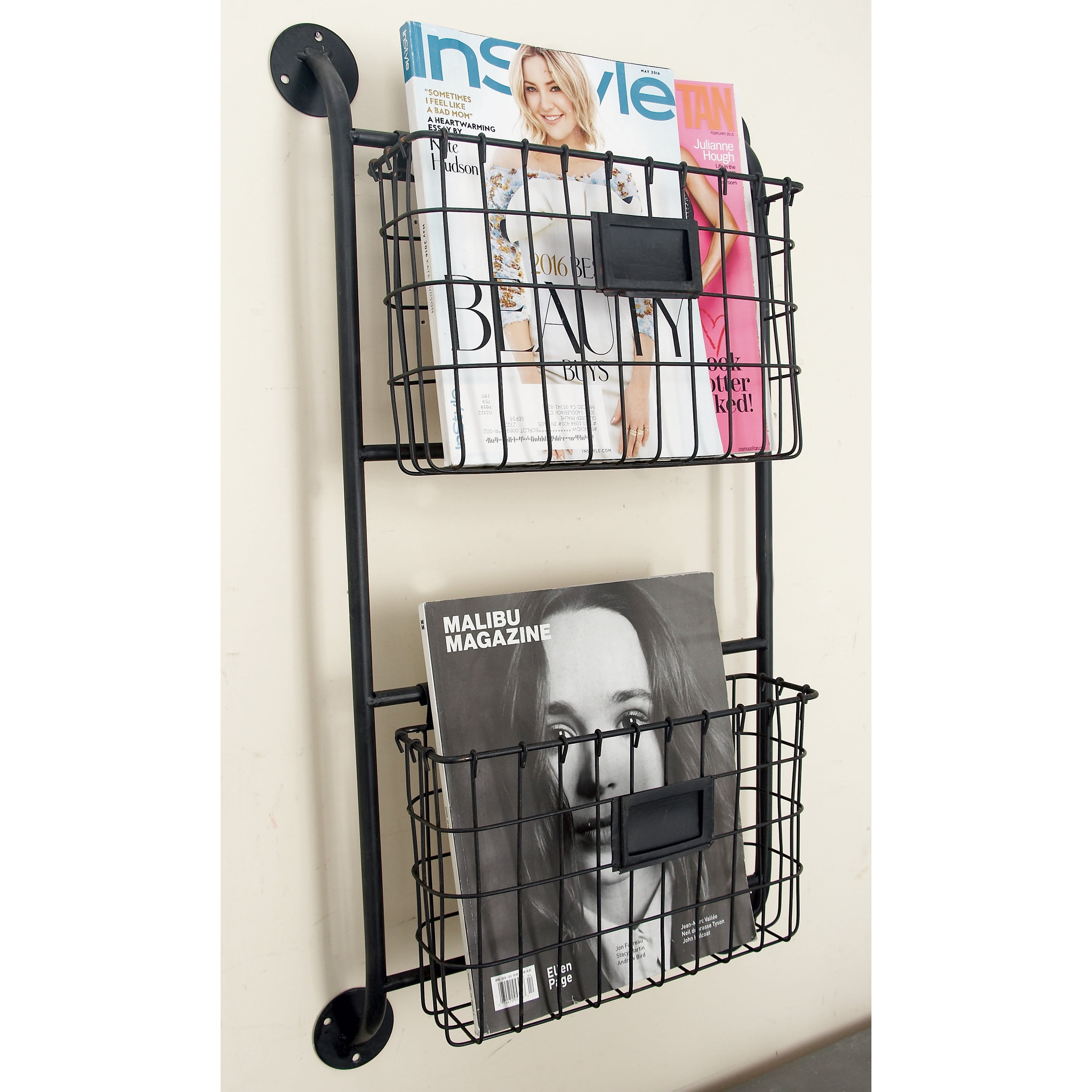 Nordic Wrought Iron Storage Basket Magazine Newspaper Storage Rack Wall Mount Home Decoration Office Debris Storage Basket (Black), Size: 26.5