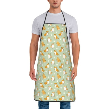 

Lukts Dog And Flower Print Unisex Tie-Up Aprons Bibs for Chef Kitchen Grill Beverage Shop