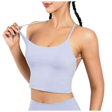 

Qcmgmg Sports Bra for Women Solid Workout Fitness Criss Cross Cami Female T-Shirt Bra