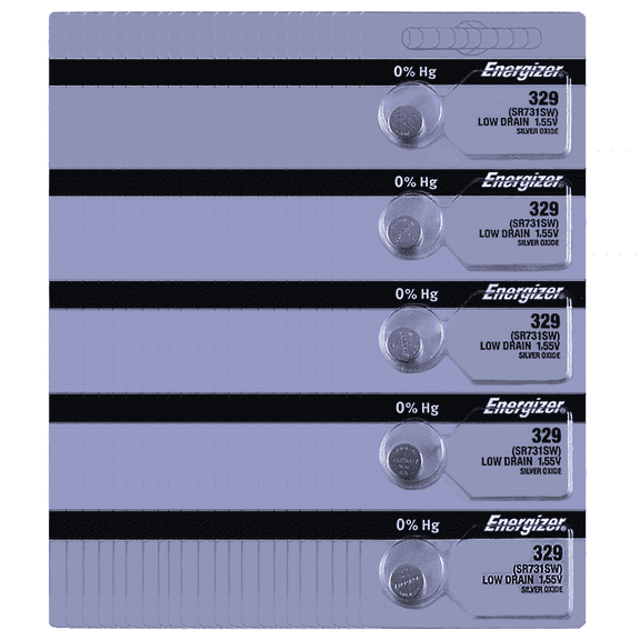 Energizer 329 SR731SW 1.55V Mercury-Free Silver Oxide Watch Battery (100 Pack)