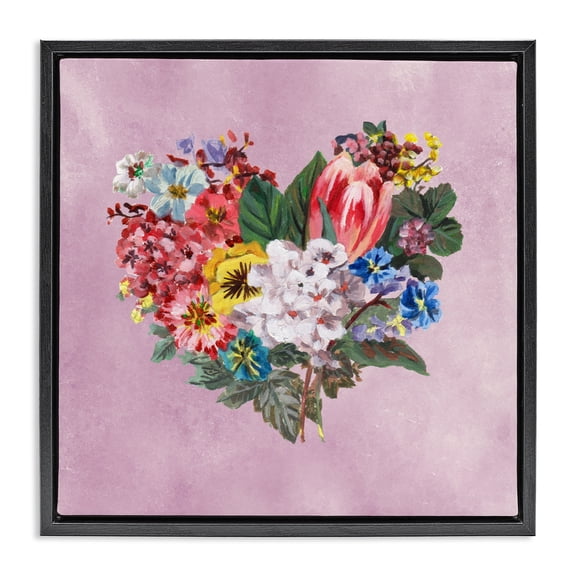 Stupell Industries Heart Shaped Garden Blooms Black Framed Floater Canvas Wall Art, design by Melissa Wang