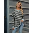 thumbnail image 6 of Womens Casual Striped Long Sleeve Shirt Trendy Crew Neck Slim Loose Fit Basic Blouses Tops Light Gray Black XL, 6 of 8
