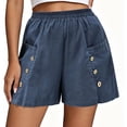 thumbnail image 6 of Zynoxe Shorts for Women with Button Pockets Lightweight Breathable Cotton Linen Shorts Comfort Elastic Waistband Mid-Thigh Wide Leg Shorts Relaxed Loose Fit Solid Color Summer Beach Shorts S, 6 of 7