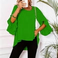 thumbnail image 6 of Sheghy Tops for Women Solid Ruffle 3/4 Sleeve Round Neck Summer Blouse Green L, 6 of 9