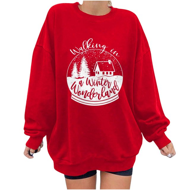 Qertyioot Sweat-Shirt de Noël pour Femmes, Manches Longues, Col Rond, Décontracté