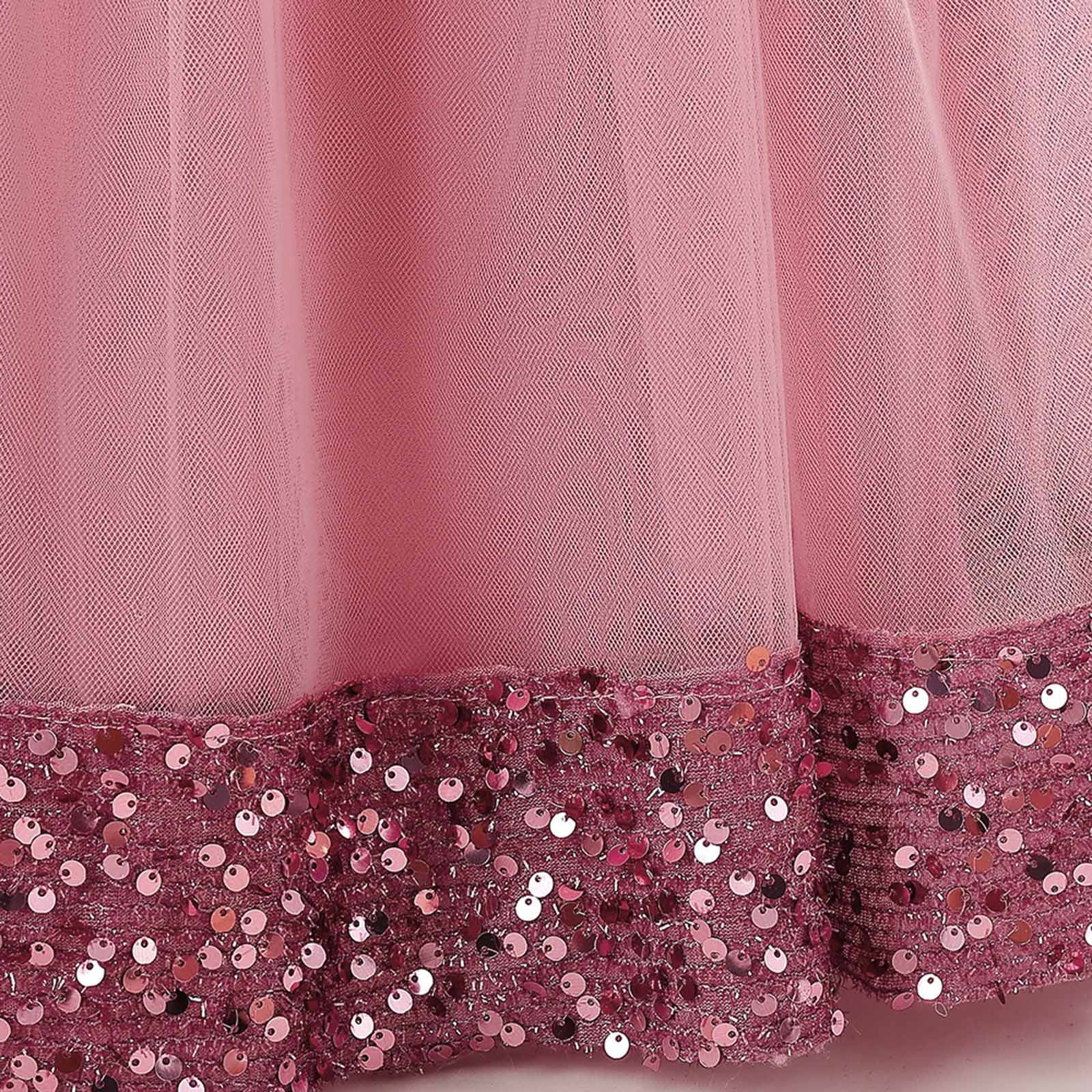 Zanarzt Toddler Girls Dresses Flower Girls Spaghetti Strap Tulle Dress Long A Line Wedding Pageant Dresses Princess Birthday Party Ball Gown Pink,6-7 Years