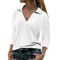 thumbnail image 2 of Womens Tops Casual Fashion Solid Color 3/4 Sleeve V-Neck Lapel Comfortable Pullover Top Womens Summer Tops oversized tshirts for women Red Polyester S, 2 of 5