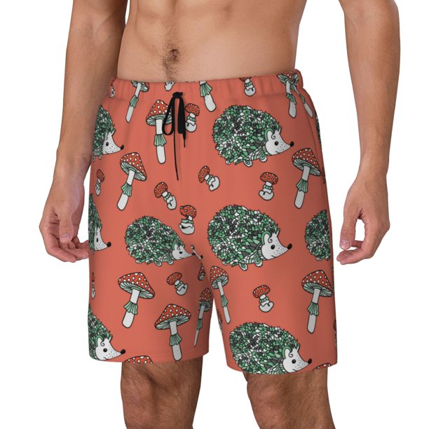 Balery Hedgehog Mushroom Bañador para hombre, shorts de playa de secado rápido con entrepierna y forro de compresión-X-Large