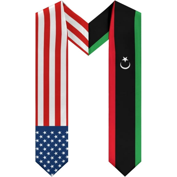 Usa American America And Libya Libyan Flag Graduation Sash Class Of 2024 2025 Graduation Stole 72 Inch Length Double Sided V Shape Graduation Scarf Graduation Congratulation Gifts