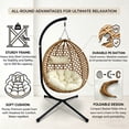 thumbnail image 3 of Aukfa Egg Swing Chair with Stand, Indoor Outdoor Hanging Wicker Basket Chair, 350 lbs Capacity, Aluminum Steel Frame with Cushion & Headrest for Patio & Bedroom,Yellow, 3 of 9