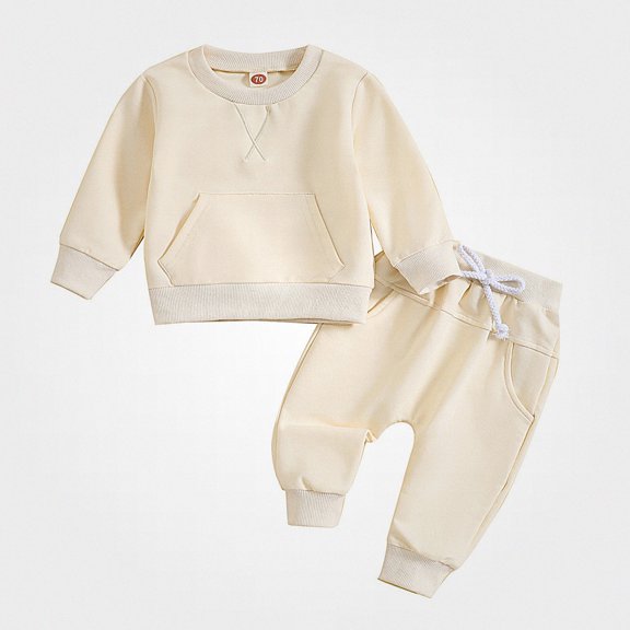 DJDLJWCJ Girls 2 Piece Outfit Set Long Sleeve Crewneck Sweatshirt and Elastic Waist Jogger Pants Set Beige Size 2T
