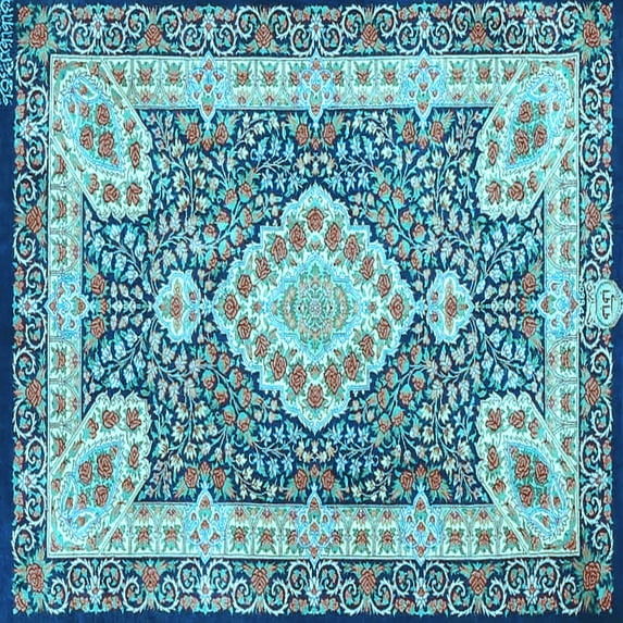 Ahgly Company Indoor Square Medallion Light Blue Traditional Area Rugs, 8' Square