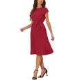 thumbnail image 4 of INSPIRE CHIC Robe Plissée pour Femme Col Ras du Cou Sans Manches Taille à Nouer Robes Trapèze TG Rouge, 4 of 6