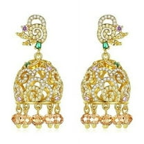 14K Gold Indian Tassel Crystal Drop Earrings for Women,Vintage Palace Style Bell Shape Heavy Industry Dangle Earrings,Fashion Christmas Jewelry Gift for Her