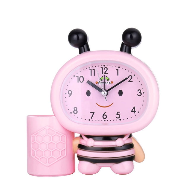 Despertador con diseño de abeja con dibujos animados para niños, plástico rosa